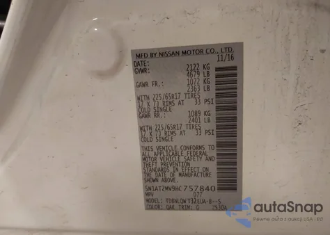 2017 Nissan Rogue Sv из США, поврежденный, VIN 5N1AT2MV9HC757840